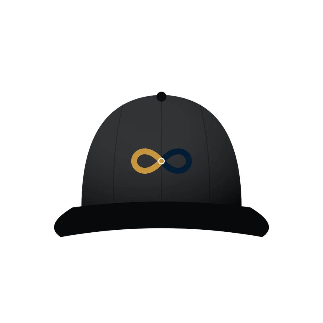 Black cap with a gold infinity mark