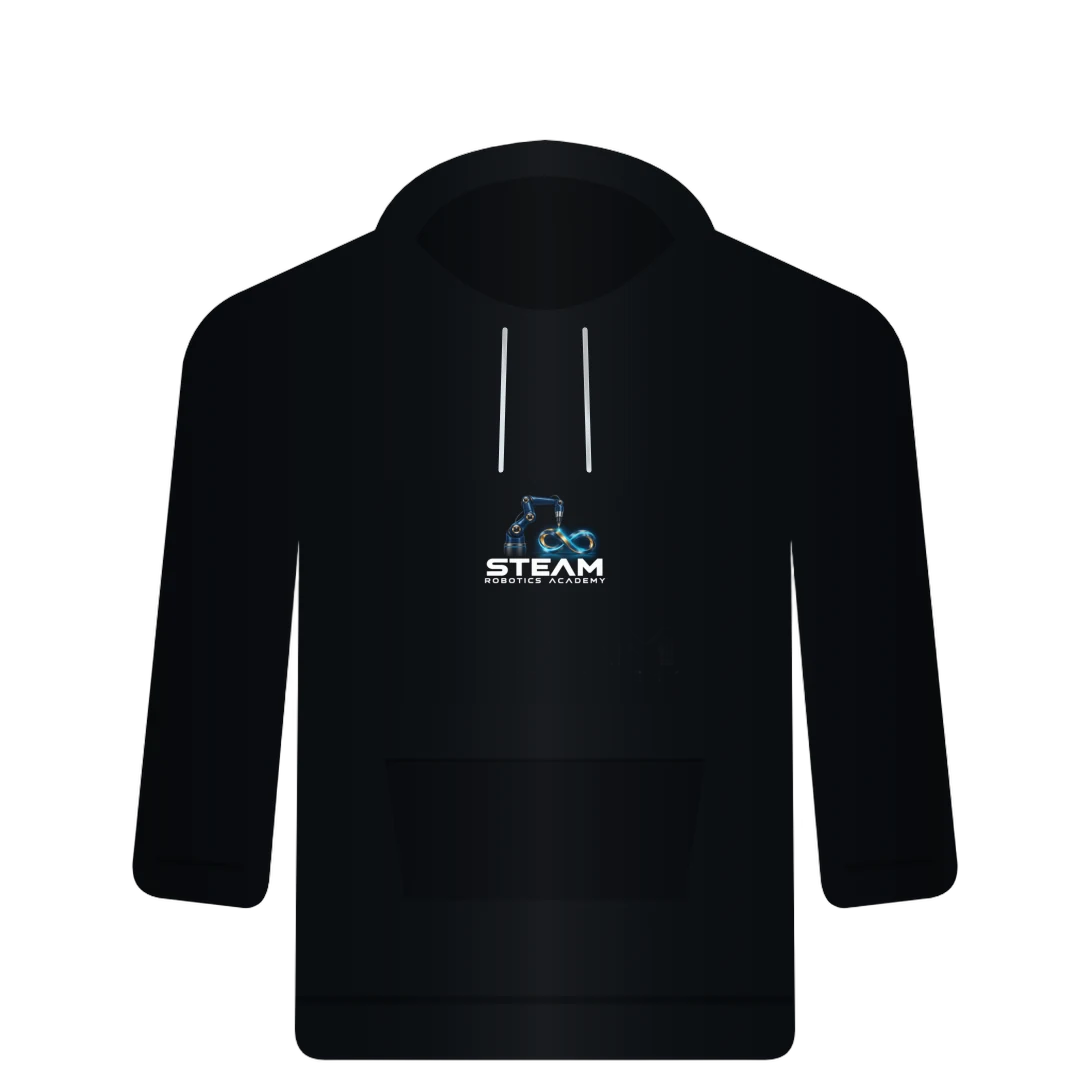 Black hoodie with the STEAM Robotics Academy 3D logo