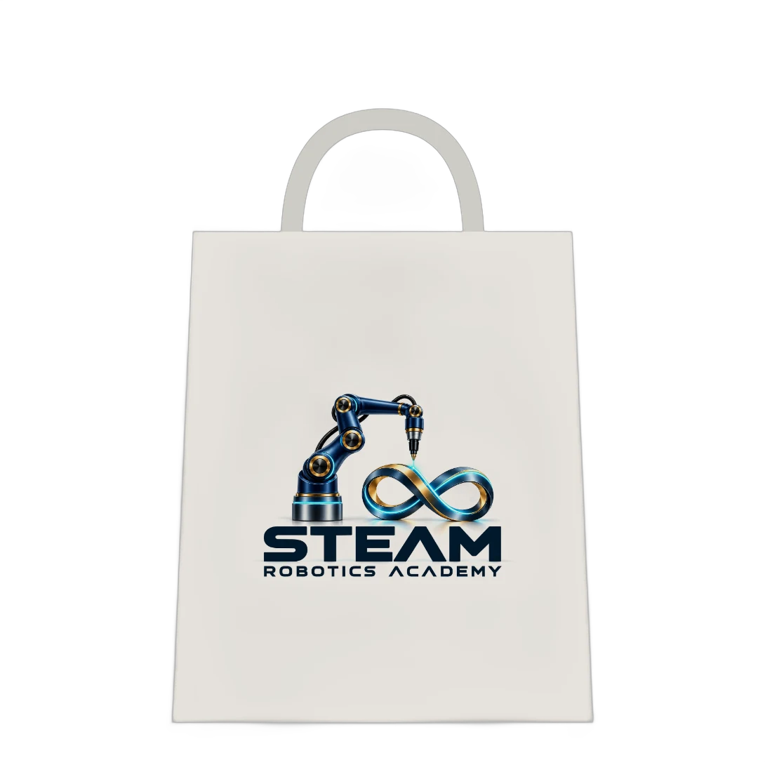 Natural canvas tote bag with the academy logo